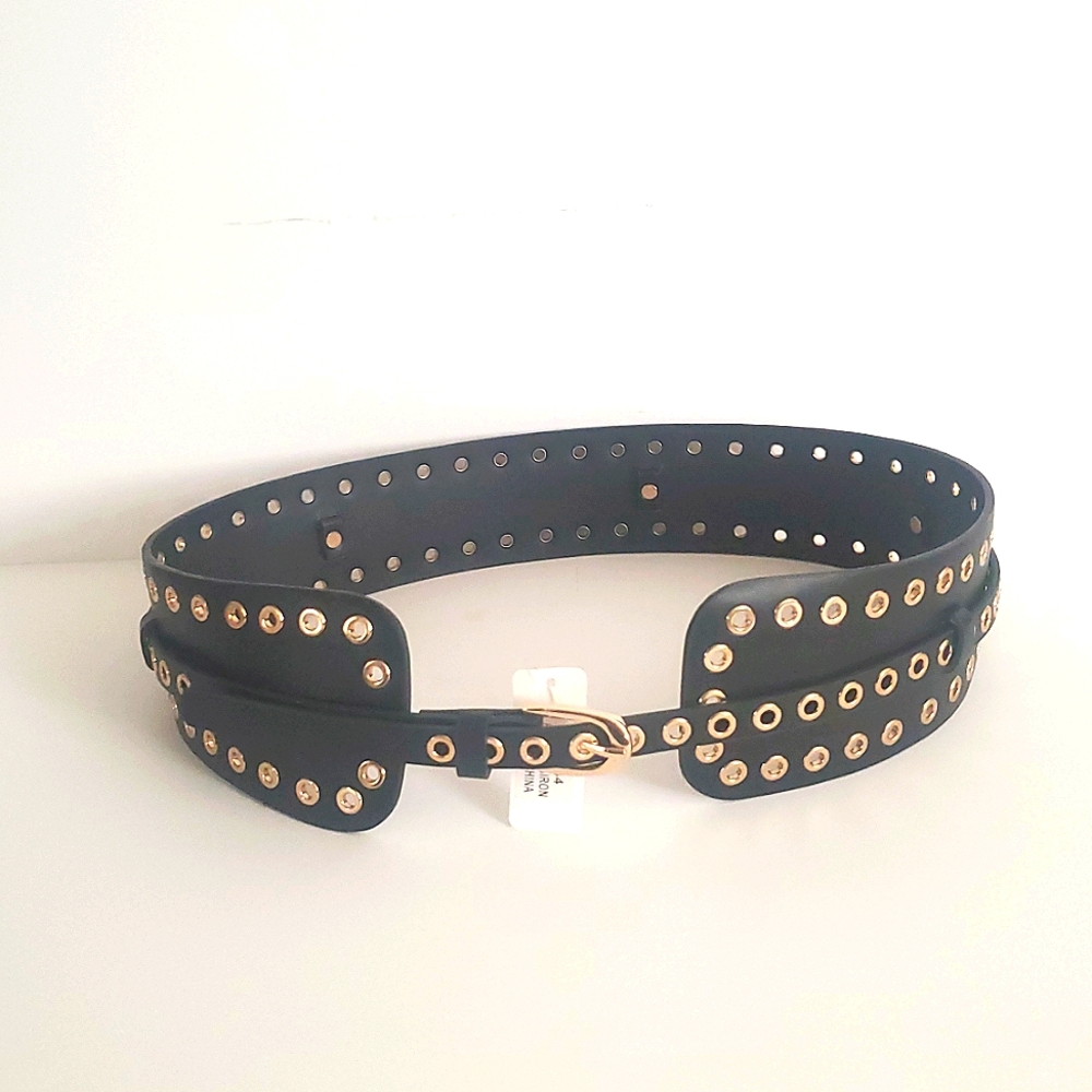 Black Grommet Vegan Leather Statement Belt